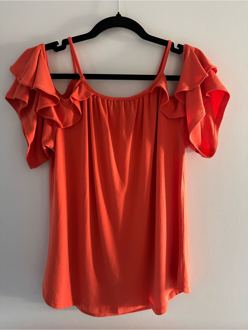 NWT - New York & Company Coral/Orange Cold-Shoulder Ruffle Camisole